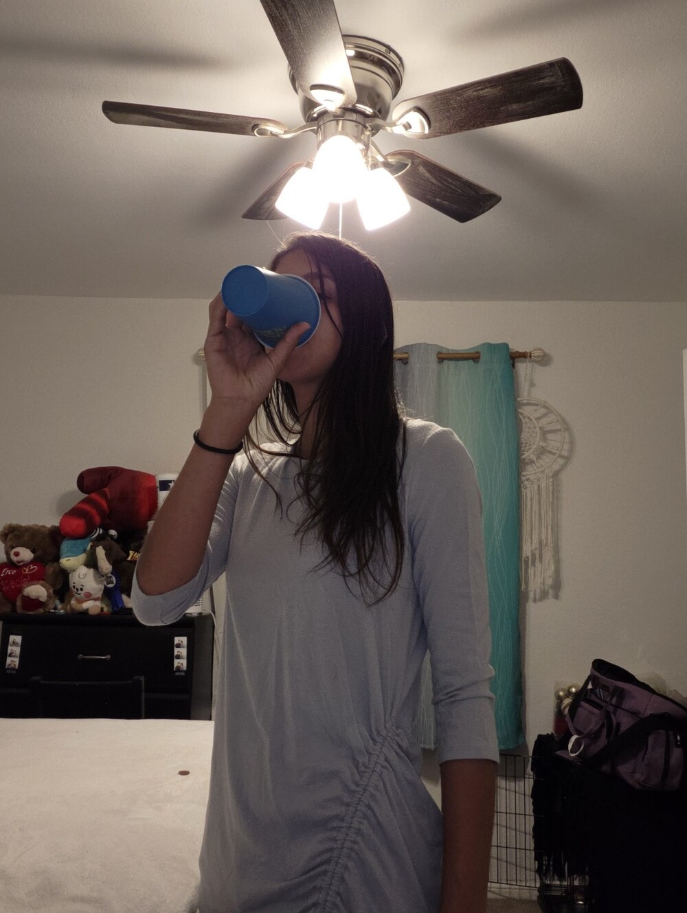 Light blue Ruched Drawstring Top